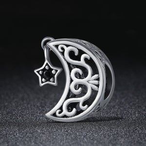 100% 925 Sterling Silver Openwork Moon and Star Goodnight Charm Beads fit Bracelet DIY Jewelry Valentine Day Gift SCC483