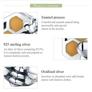 New Collection 925 Sterling Silver Honeycomb Honey Bee Square Charm Beads fit Women Bracelet DIY Jewelry Making SCC500