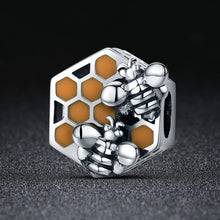 Load image into Gallery viewer, New Collection 925 Sterling Silver Honeycomb Honey Bee Square Charm Beads fit Women Bracelet DIY Jewelry Making SCC500