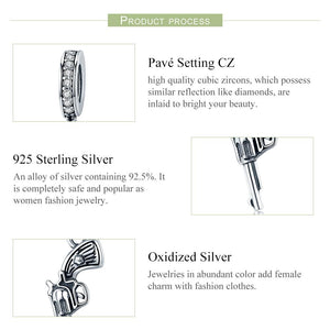 100% Real 925 Sterling Silver Vintage Revolver Pistol Pendant Charm fit Women Charm Bracelet DIY Beads Jewelry SCC508