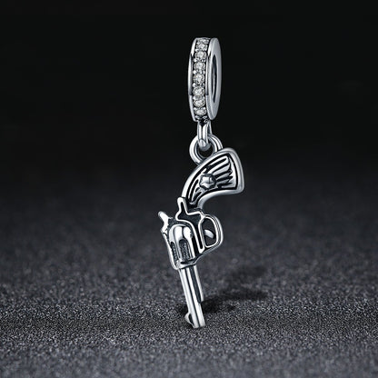 100% Real 925 Sterling Silver Vintage Revolver Pistol Pendant Charm fit Women Charm Bracelet DIY Beads Jewelry SCC508