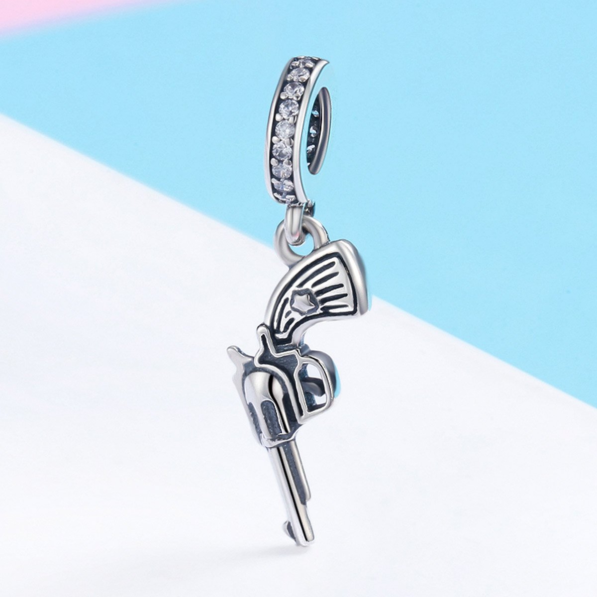 100% Real 925 Sterling Silver Vintage Revolver Pistol Pendant Charm fit Women Charm Bracelet DIY Beads Jewelry SCC508