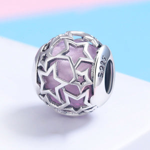 Genuine 100% 925 Sterling Silver Shimmering Star Purple Crystal CZ Beads fit Women Bracelets & Bangles Jewelry SCC510