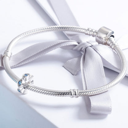 Real 100% 925 Sterling Silver Lucky Blue Eye Glittering CZ Spacer Charm Beads fit Original Women Bracelet Jewelry SCC513