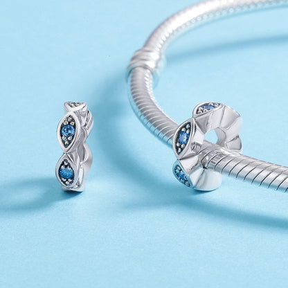 Real 100% 925 Sterling Silver Lucky Blue Eye Glittering CZ Spacer Charm Beads fit Original Women Bracelet Jewelry SCC513