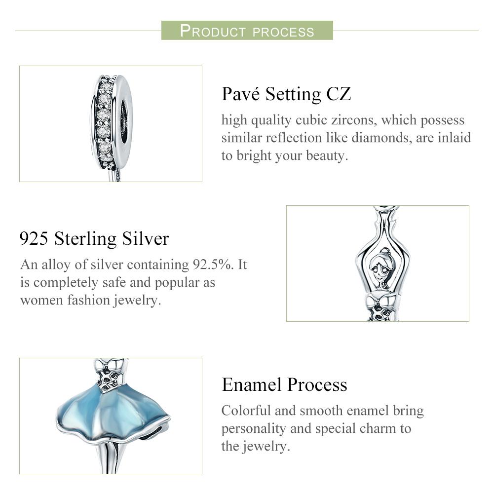 Popular Genuine 925 Sterling Silver Ballet Girl Ballet Angel Pendant Charm fit Women Charm Bracelet DIY Jewelry SCC514