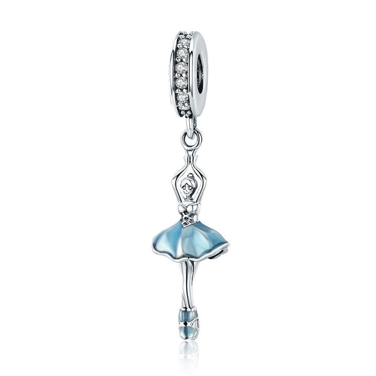 Popular Genuine 925 Sterling Silver Ballet Girl Ballet Angel Pendant Charm fit Women Charm Bracelet DIY Jewelry SCC514
