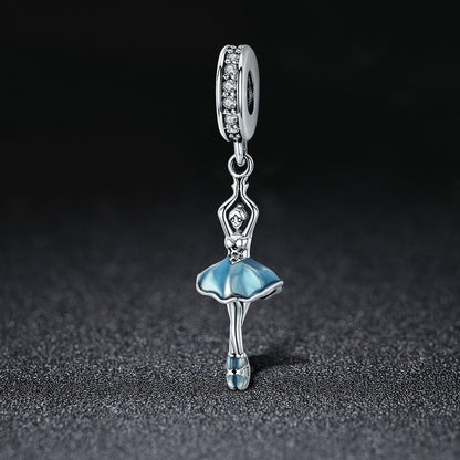 Popular Genuine 925 Sterling Silver Ballet Girl Ballet Angel Pendant Charm fit Women Charm Bracelet DIY Jewelry SCC514