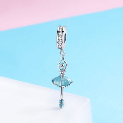 Popular Genuine 925 Sterling Silver Ballet Girl Ballet Angel Pendant Charm fit Women Charm Bracelet DIY Jewelry SCC514