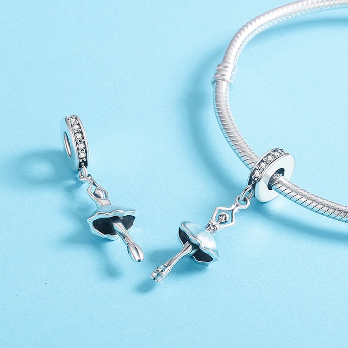 Popular Genuine 925 Sterling Silver Ballet Girl Ballet Angel Pendant Charm fit Women Charm Bracelet DIY Jewelry SCC514