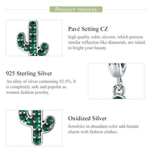 Load image into Gallery viewer, 100% 925 Sterling Silver Strong Cactus Glittering Green CZ Pendant Charm fit Women Charm Bracelet DIY Jewelry SCC515