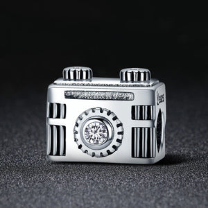 Original 925 Sterling Silver Sentimental Snapshots Camera Charm Fit Bracelet & Necklace Black Enamel DIY Jewelry SCC516