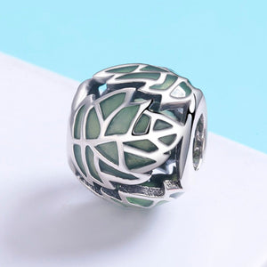 Authentic 925 Sterling Silver Tree of Life Tree Leaves Green Enamel Beads fit Charm Bracelet for Women DIY Jewelry SCC524