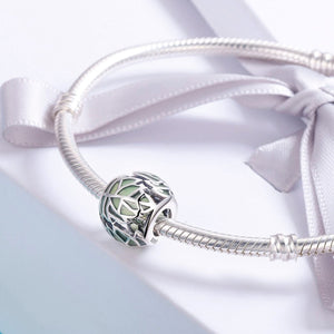 Authentic 925 Sterling Silver Tree of Life Tree Leaves Green Enamel Beads fit Charm Bracelet for Women DIY Jewelry SCC524