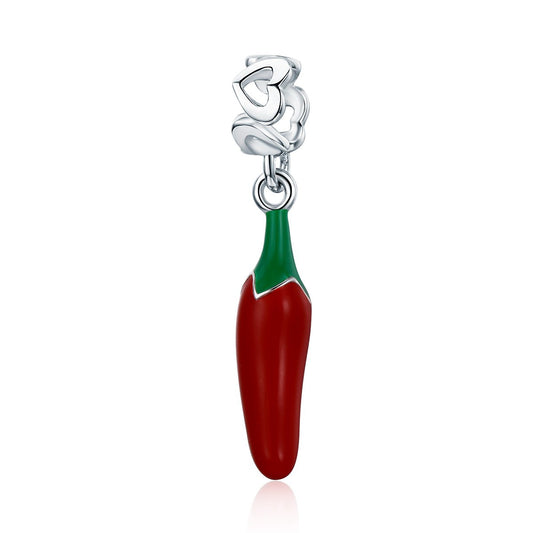New Arrival 100% 925 Sterling Silver Red Chili Pepper Pendant Charm fit Women Charm Bracelet & Necklace Jewelry SCC530