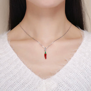 New Arrival 100% 925 Sterling Silver Red Chili Pepper Pendant Charm fit Women Charm Bracelet & Necklace Jewelry SCC530