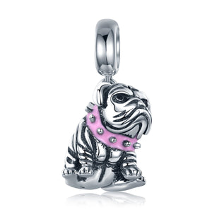Authentic 925 Sterling Silver Cute English Bulldog Dog Charm Beads fit Original Charm Bracelet DIY Jewelry Making SCC552