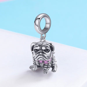 Authentic 925 Sterling Silver Cute English Bulldog Dog Charm Beads fit Original Charm Bracelet DIY Jewelry Making SCC552