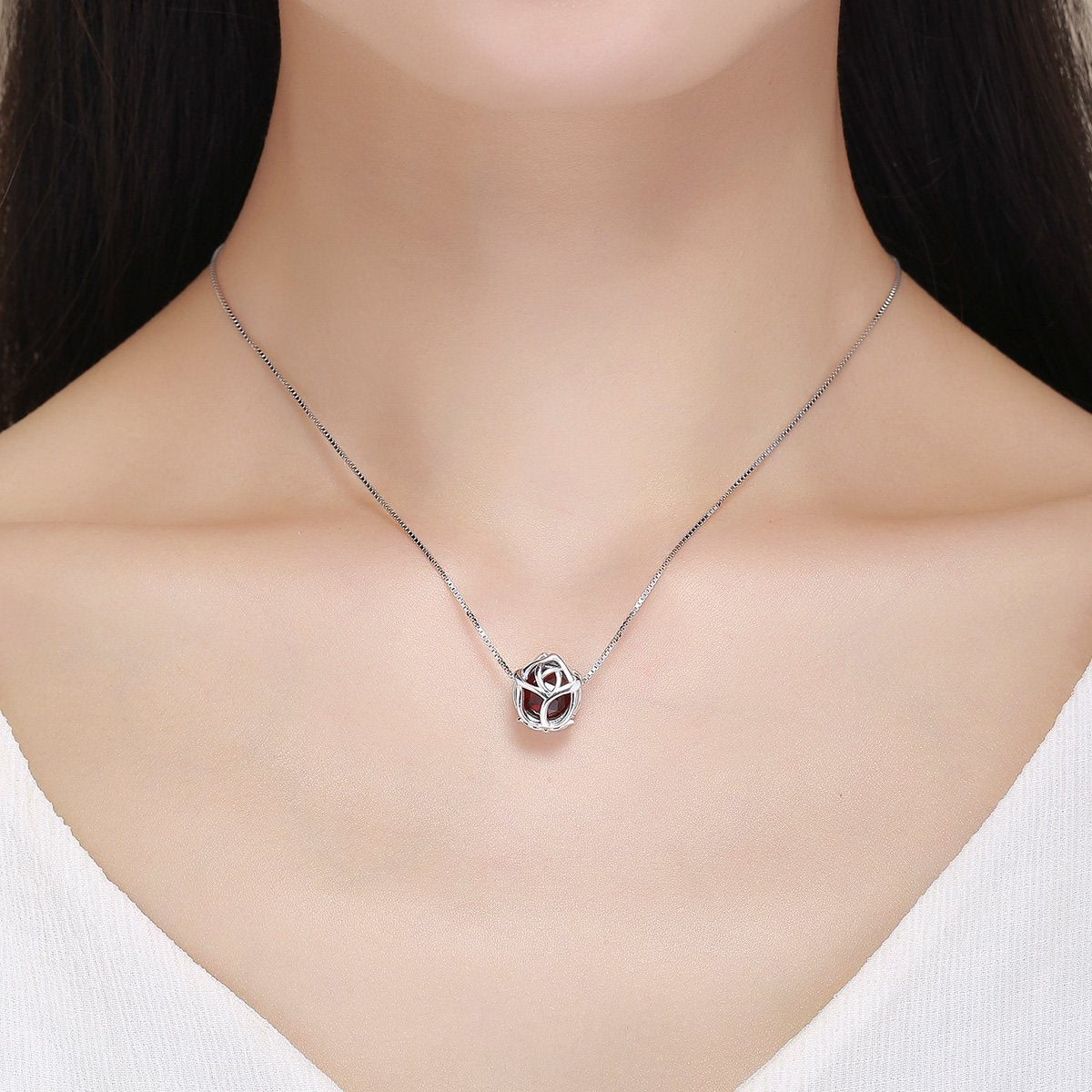 Romantic 100% 925 Sterling Silver Rose Flower Red Crystal Charm Beads fit Women Charm Bracelet DIY Jewelry Making SCC568