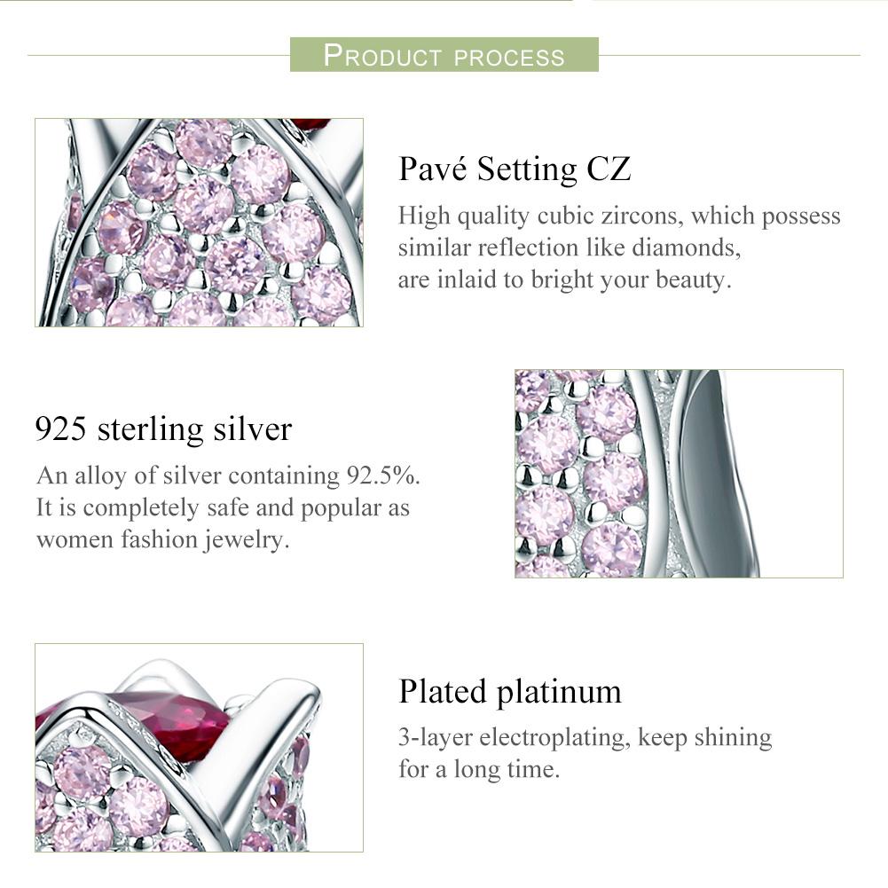 Romantic 925 Sterling Silver Tulip Flower Petals Pink CZ Beads fit Women Bracelet & Necklaces DIY Jewelry Making SCC569