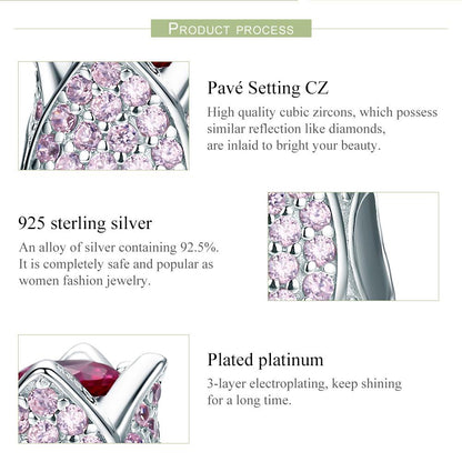 Romantic 925 Sterling Silver Tulip Flower Petals Pink CZ Beads fit Women Bracelet & Necklaces DIY Jewelry Making SCC569