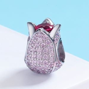 Romantic 925 Sterling Silver Tulip Flower Petals Pink CZ Beads fit Women Bracelet & Necklaces DIY Jewelry Making SCC569