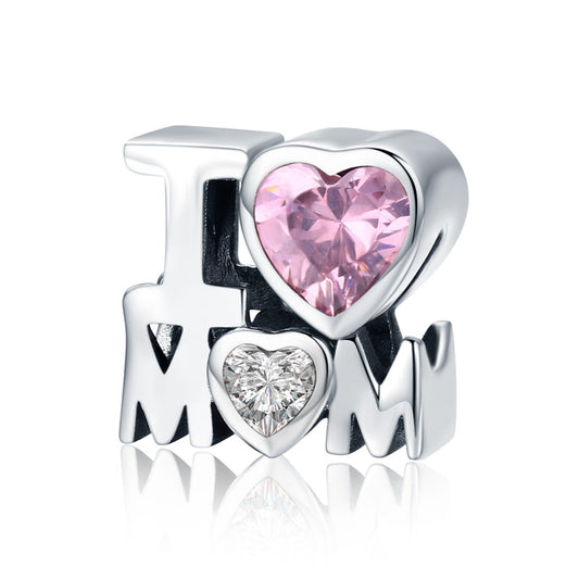 Authentic 925 Sterling Silver I Love Mom Gift For Mother Charm fit Women Charm Bracelet & Necklace DIY Jewelry SCC579