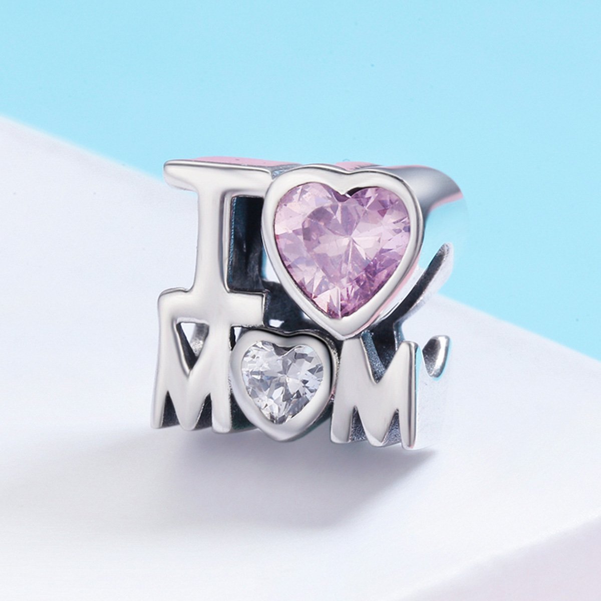 Authentic 925 Sterling Silver I Love Mom Gift For Mother Charm fit Women Charm Bracelet & Necklace DIY Jewelry SCC579