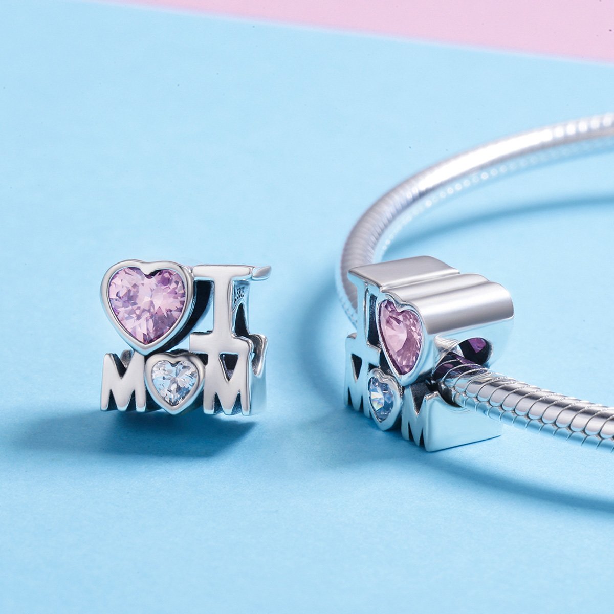 Authentic 925 Sterling Silver I Love Mom Gift For Mother Charm fit Women Charm Bracelet & Necklace DIY Jewelry SCC579