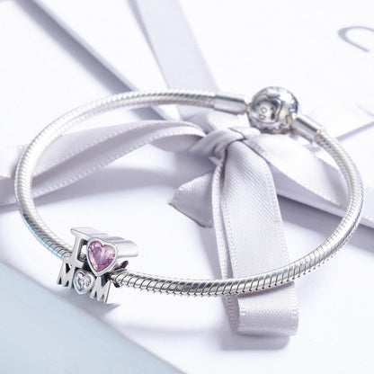 Authentic 925 Sterling Silver I Love Mom Gift For Mother Charm fit Women Charm Bracelet & Necklace DIY Jewelry SCC579