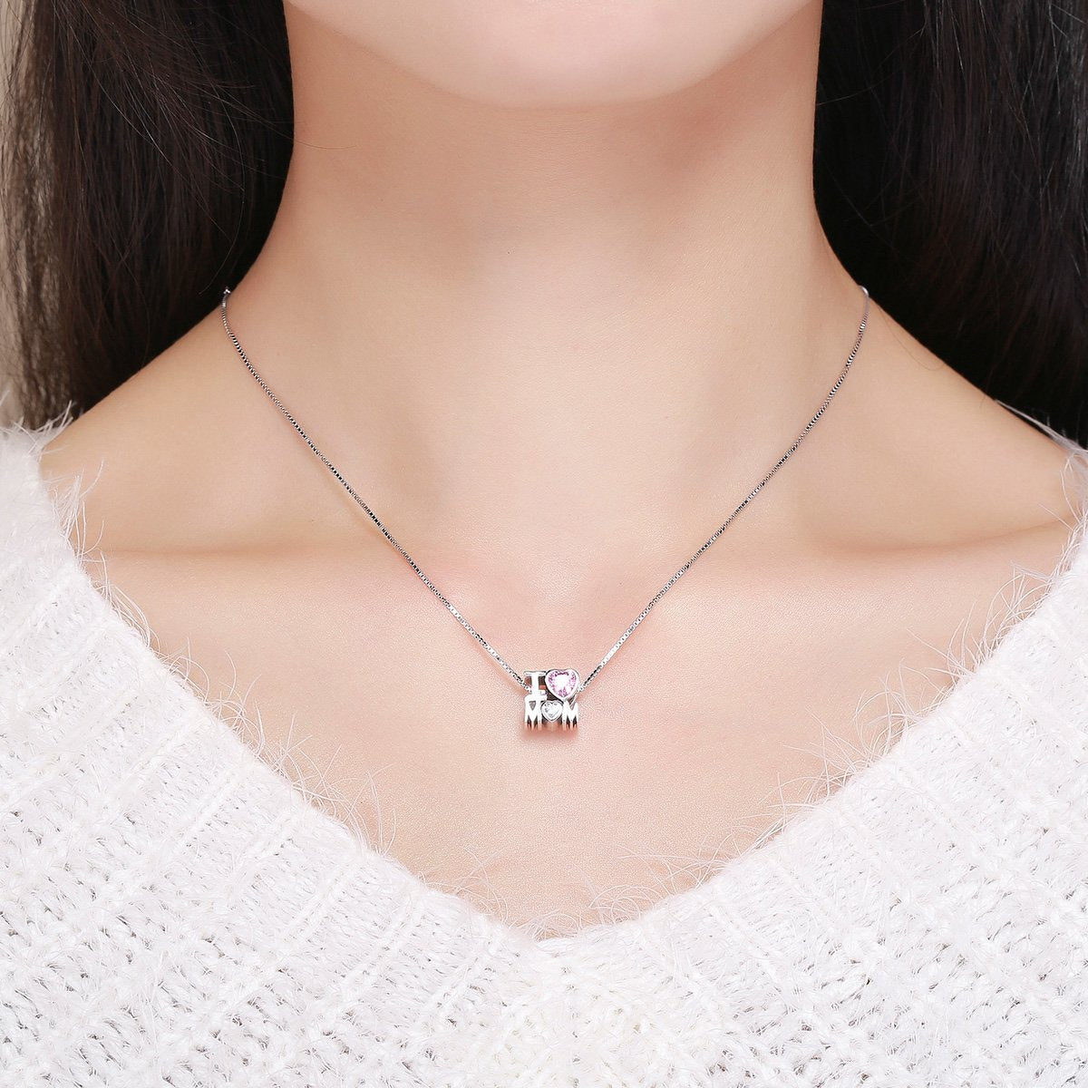 Authentic 925 Sterling Silver I Love Mom Gift For Mother Charm fit Women Charm Bracelet & Necklace DIY Jewelry SCC579