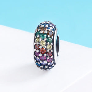 Fashion New Genuine 925 Sterling Silver Rainbow Colorful Zircon Spacer Beads fit Charm Bracelet DIY Jewelry Making SCC583