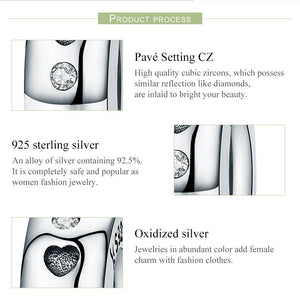 Real 925 Sterling Silver Spacer Heart Shape Engrave Charm Beads fit Women Charm Bracelet Necklace Fine Jewelry SCC593
