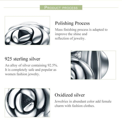 Real 925 Sterling Silver Romantic Stackable Rose Flower Beads fit Women Charm Bracelet Necklace Fine Jewelry S925 SCC596