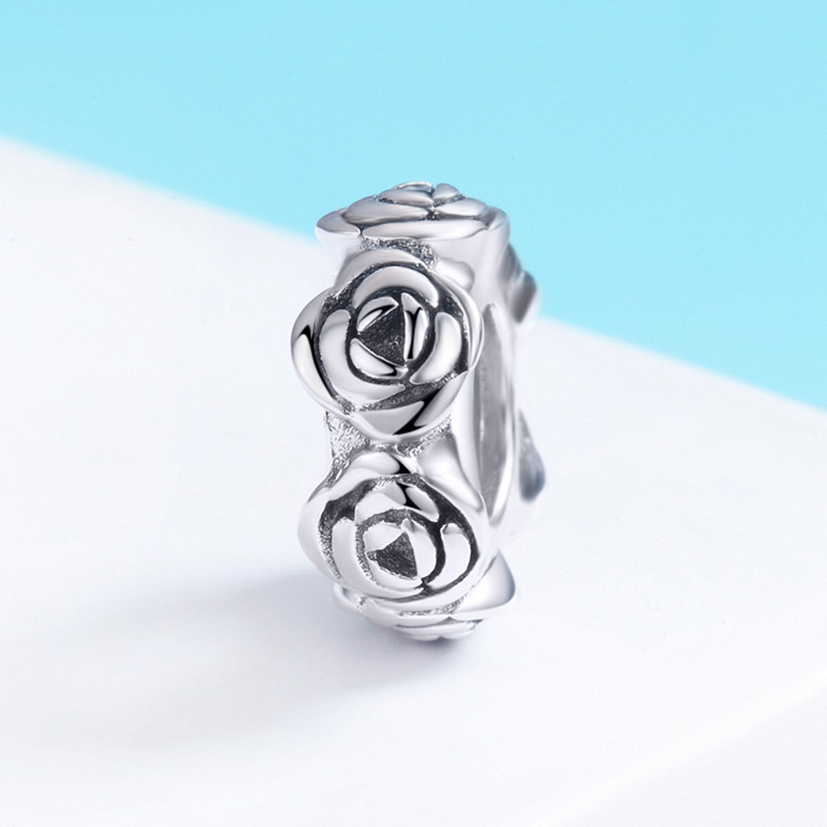 Real 925 Sterling Silver Romantic Stackable Rose Flower Beads fit Women Charm Bracelet Necklace Fine Jewelry S925 SCC596