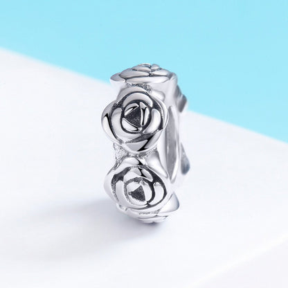 Real 925 Sterling Silver Romantic Stackable Rose Flower Beads fit Women Charm Bracelet Necklace Fine Jewelry S925 SCC596
