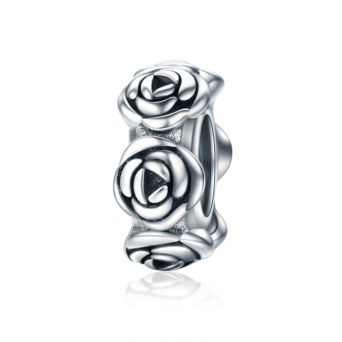 Real 925 Sterling Silver Romantic Stackable Rose Flower Beads fit Women Charm Bracelet Necklace Fine Jewelry S925 SCC596