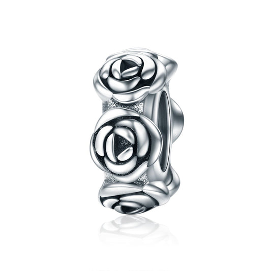 Real 925 Sterling Silver Romantic Stackable Rose Flower Beads fit Women Charm Bracelet Necklace Fine Jewelry S925 SCC596