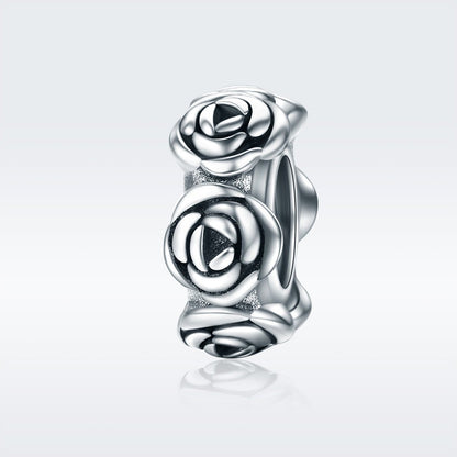 Real 925 Sterling Silver Romantic Stackable Rose Flower Beads fit Women Charm Bracelet Necklace Fine Jewelry S925 SCC596