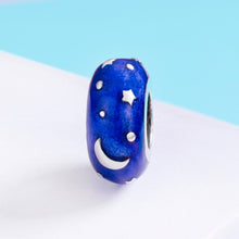 Load image into Gallery viewer, Authentic 100% 925 Sterling Silver Moon &amp; Star Blue Enamel Spacer Beads fit Women Bracelet &amp; Necklace DIY Jewelry SCC599