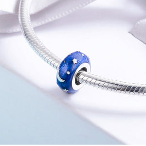 Authentic 100% 925 Sterling Silver Moon & Star Blue Enamel Spacer Beads fit Women Bracelet & Necklace DIY Jewelry SCC599