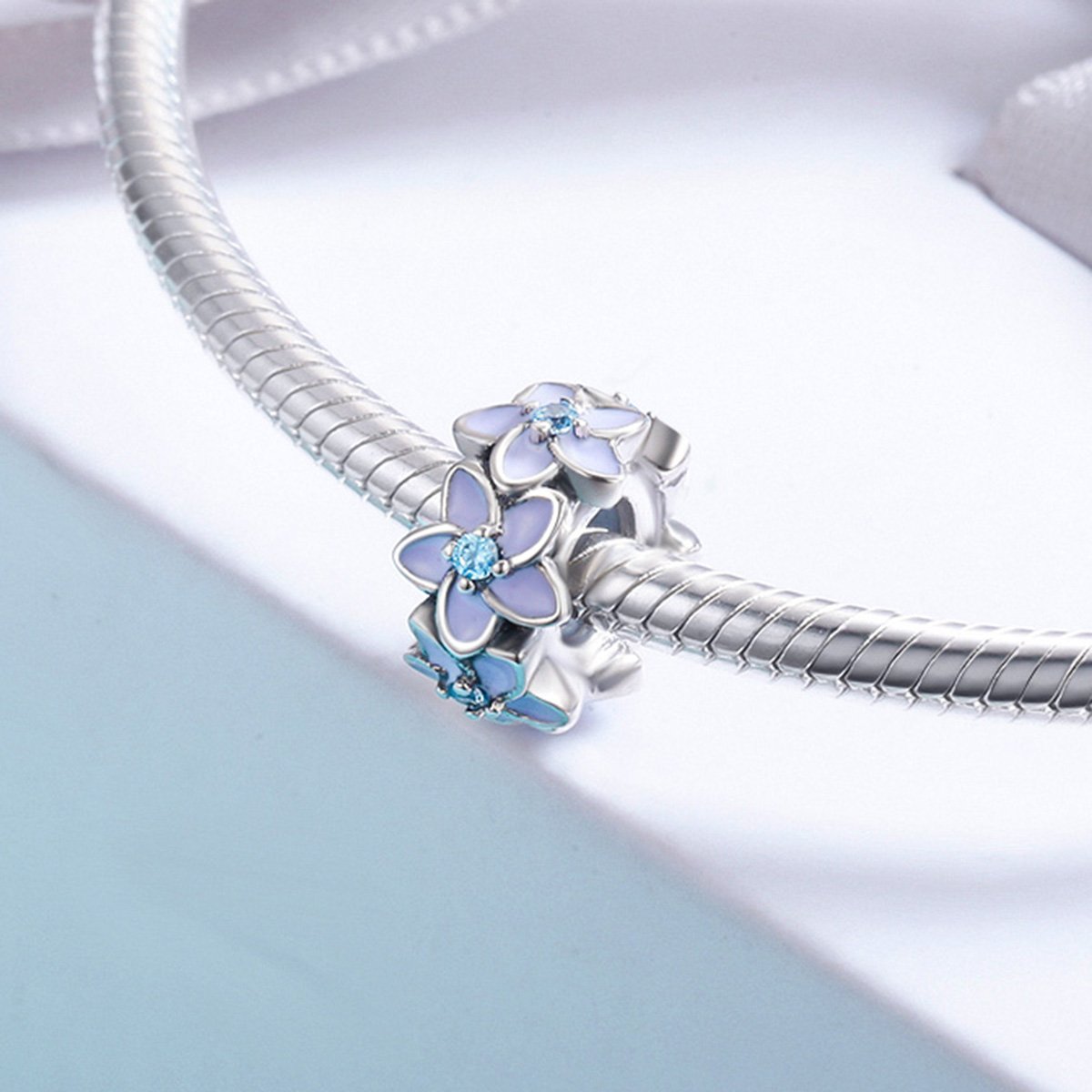 Genuine 100% 925 Sterling Silver Spacer Orchid Flower Silicon Beads fit Women Bracelet & Necklace DIY Jewelry SCC601