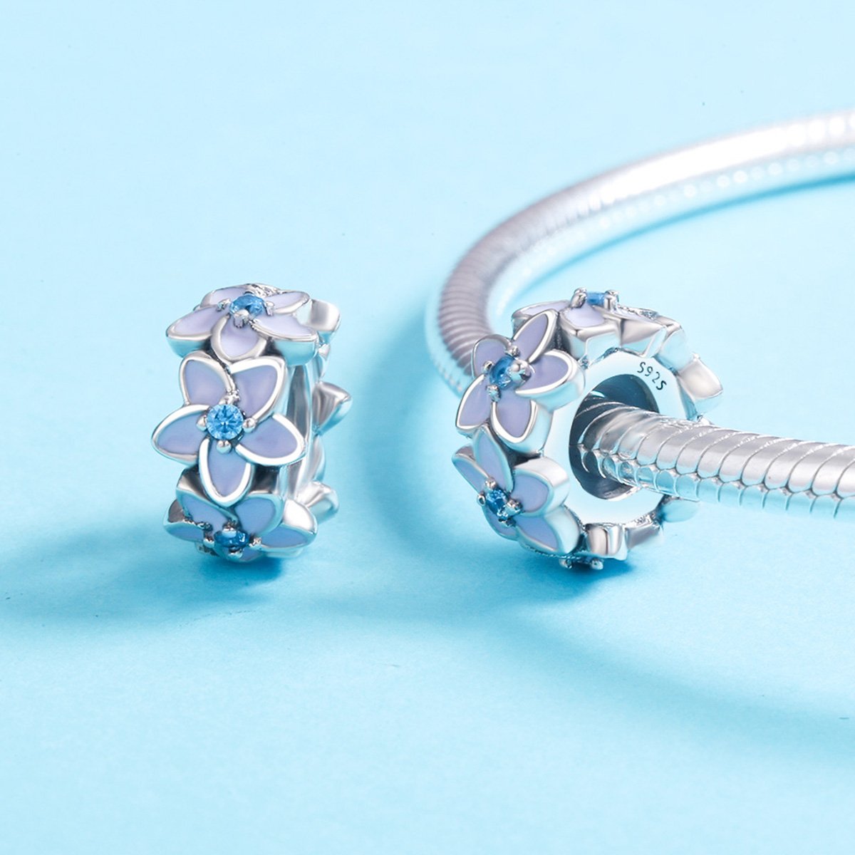 Genuine 100% 925 Sterling Silver Spacer Orchid Flower Silicon Beads fit Women Bracelet & Necklace DIY Jewelry SCC601