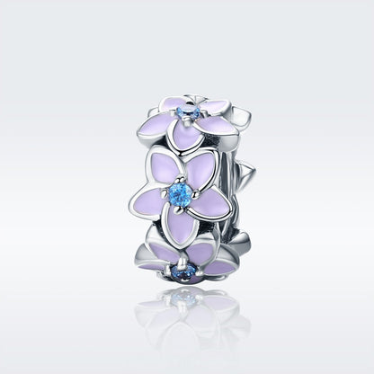 Genuine 100% 925 Sterling Silver Spacer Orchid Flower Silicon Beads fit Women Bracelet & Necklace DIY Jewelry SCC601