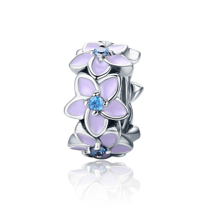 Genuine 100% 925 Sterling Silver Spacer Orchid Flower Silicon Beads fit Women Bracelet & Necklace DIY Jewelry SCC601