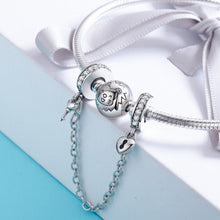 Load image into Gallery viewer, Authentic 925 Sterling Silver Stackable Heart Love Heart Dangle Safety Chain Charm fit Charm Bracelet DIY Jewelry SCC606