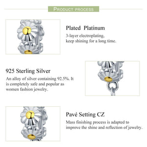 925 Sterling Silver Stackable Daisy Flower Safety Chain Stopper Charm fit Charm Bracelet DIY Jewelry SCC618