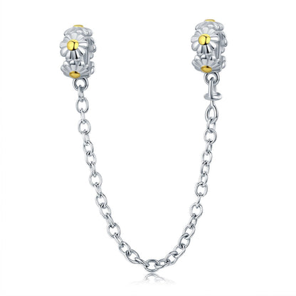 925 Sterling Silver Stackable Daisy Flower Safety Chain Stopper Charm fit Charm Bracelet DIY Jewelry SCC618