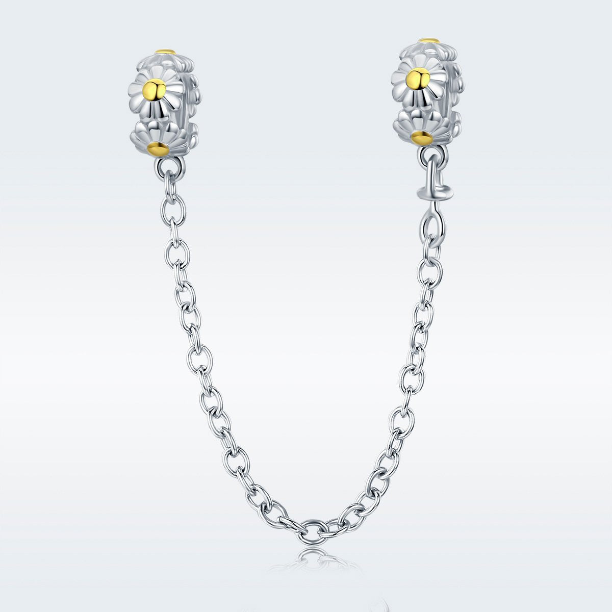 925 Sterling Silver Stackable Daisy Flower Safety Chain Stopper Charm fit Charm Bracelet DIY Jewelry SCC618