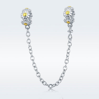 925 Sterling Silver Stackable Daisy Flower Safety Chain Stopper Charm fit Charm Bracelet DIY Jewelry SCC618